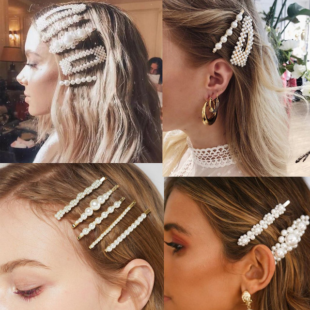 2/3/4/5pcs/set Girls Fashion Pearls Hair Clips Kids Handmade Hair